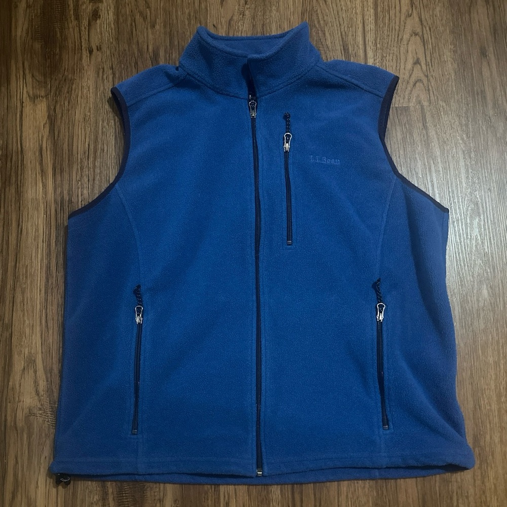 LL Bean Vest Mens XL Blue Full Zip Fleece Polartec Outdoor Mock Neck Hiking